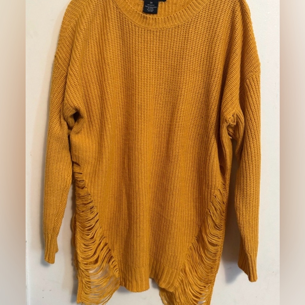 TRENDY THREADS Women's Goldenrod Sweater with Distressed Sides